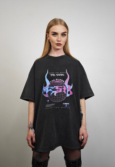 Cyberpunk t-shirt psychedelic tee grunge top in vintage grey