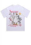 Naturist t-shirt retro hippie tee goose cartoon top in white