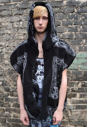 Paisley fleece bomber handmade detachable bandanna jacket