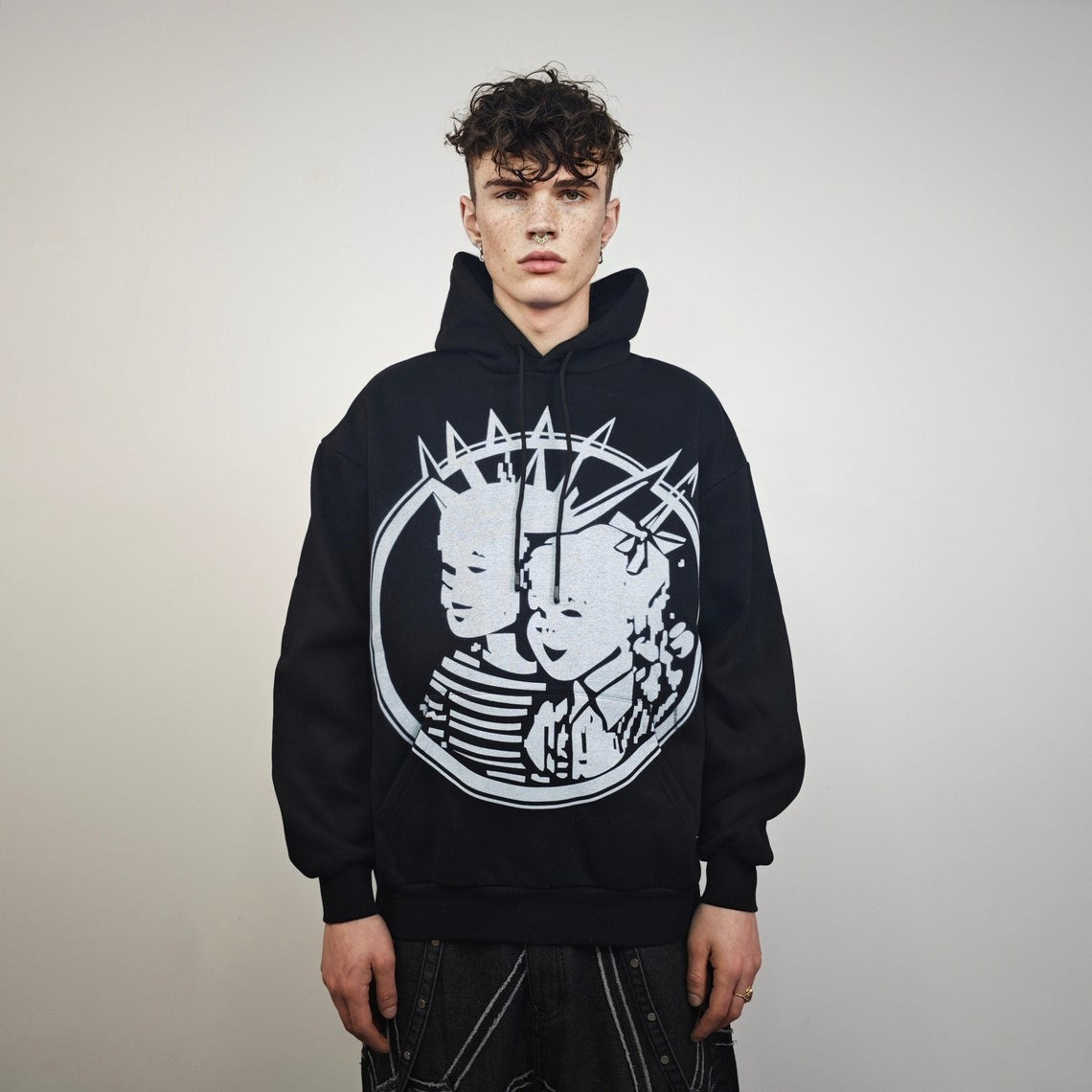 Metal band hoodie punk rocker pullover metalcore jumper gorpcore sweatshirt vintage top EMO skater sweater burning man print vest