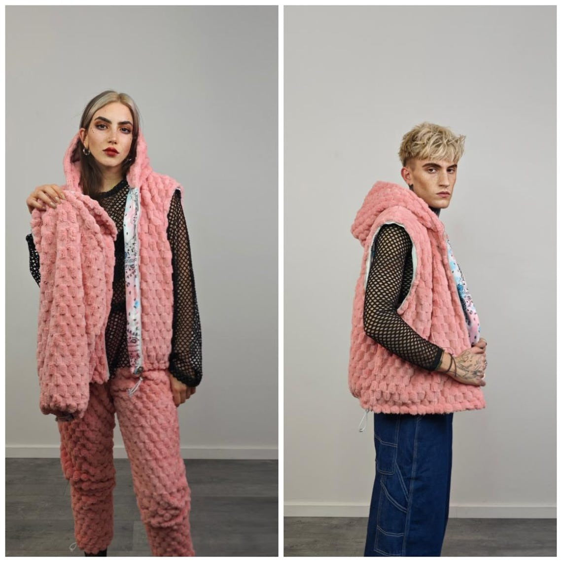 Pink fleece jacket reversible paisley hood bandanna bomber retro geometric cashew print coat detachable sleeves overcoat fluffy festival set