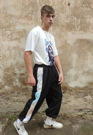 Contrast rainbow joggers thin multi panel overalls in black