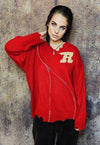 Varsity sweater knitted college jumper American top in red