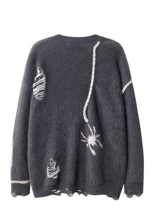 Spider cardigan Gothic rip jumper knitted punk top in grey