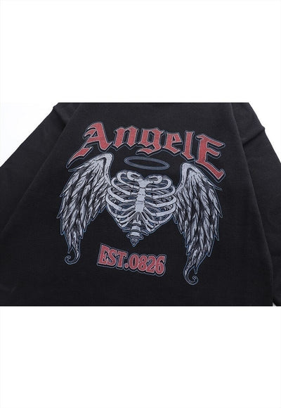 Angel wings sweater bones knit distressed scary jumper black