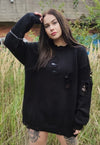 Asymmetric ripped sweater knitted distress jumper in black