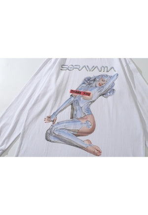 Sorayama t-shirt punk robot long tee retro cyber top white