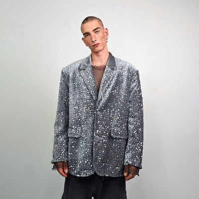 Silver sequin blazer glitter embellished bomber metallic tuxedo going out jacket iridescent party bomber luminous fancy frock eras varsity