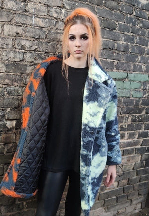 Camouflage fleece jacket handmade abstract trench retro coat