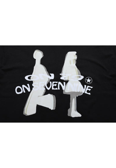 Couple print t-shirt grunge tee graffiti top in black