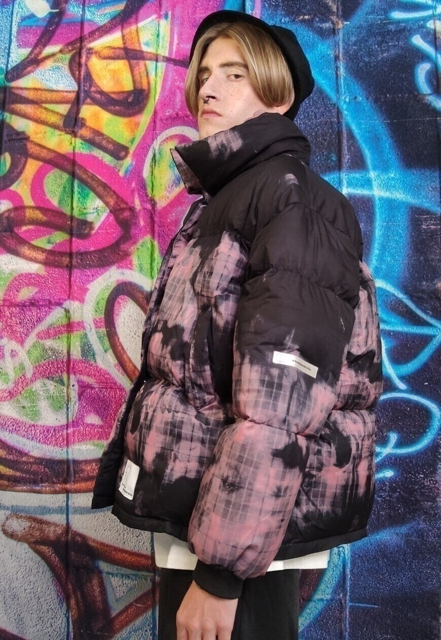 Tartan print bomber gradient check graffiti jacket in pink