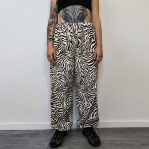 Faux fur zebra joggers animal print pants handmade stripe fleece raver trousers premium party overalls in zigzag festival pants brown beige