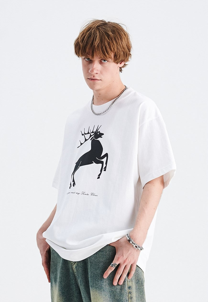 Christmas t-shirt deer print tee retro Christmas top white