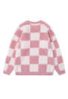 Checkboard sweater fluffy knitted jumper soft check top pink