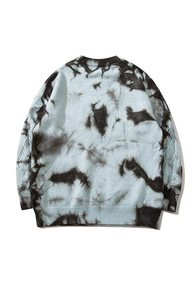 Tie-dye sweater cable knitted jumper gradient pullover blue