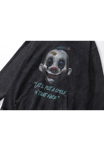 Creepy clown hoodie scary pullover gothic top in acid grey