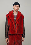 Short faux fur coat red premium detachable trench jacket