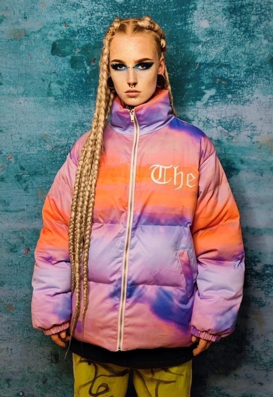 Clouds print bomber tie-dye rainbow sky jacket pastel pink