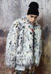 Leopard faux fur jacket animal print fleece bomber in white