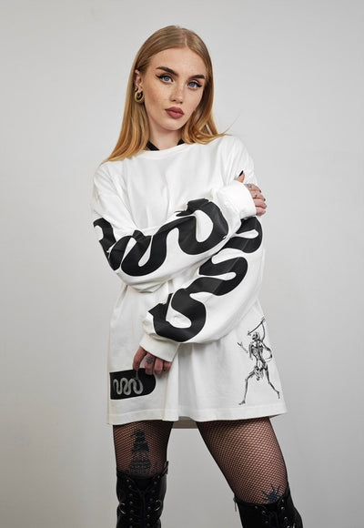 Snake t-shirt white python print long sleeve top grunge tee