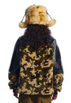 Camo fleece bomber military puffer contrast stitching coat