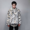 Cropped faux fur jacket fluffy spot print bomber festival leopard varsity aviator fleece coat high fashion cheetah pattern coat in off white