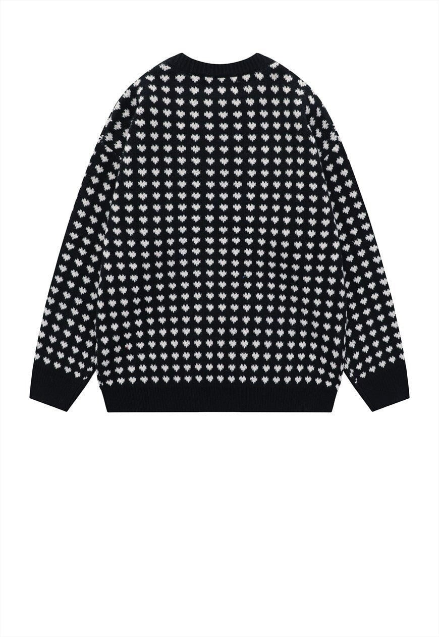 Retro heart sweater vintage pattern jumper 80s top in Black