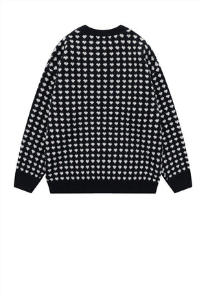 Retro heart sweater vintage pattern jumper 80s top in Black