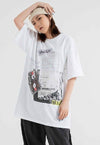 Cassette print t-shirt retro tee skater graffiti top grey