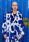 Cow fleece coat handmade 2 in 1 animal print jacket in blue