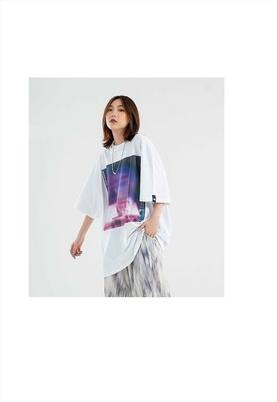 Blurry print t-shirt abstract rave tee skater punk top white