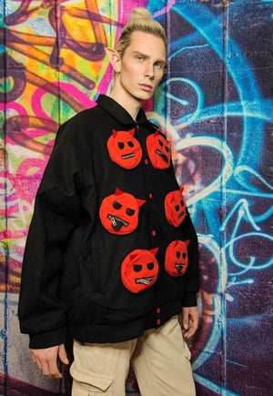 Monster patch bomber utility cargo varsity jacket devil coat