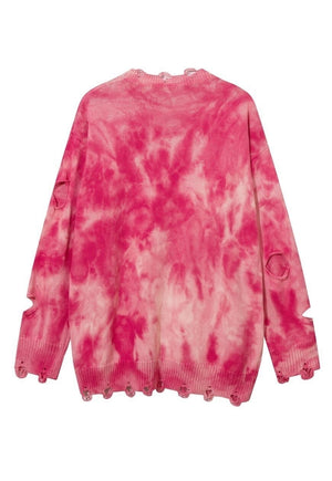 Ripped tie-dye sweater gradient bleached premium jumper pink