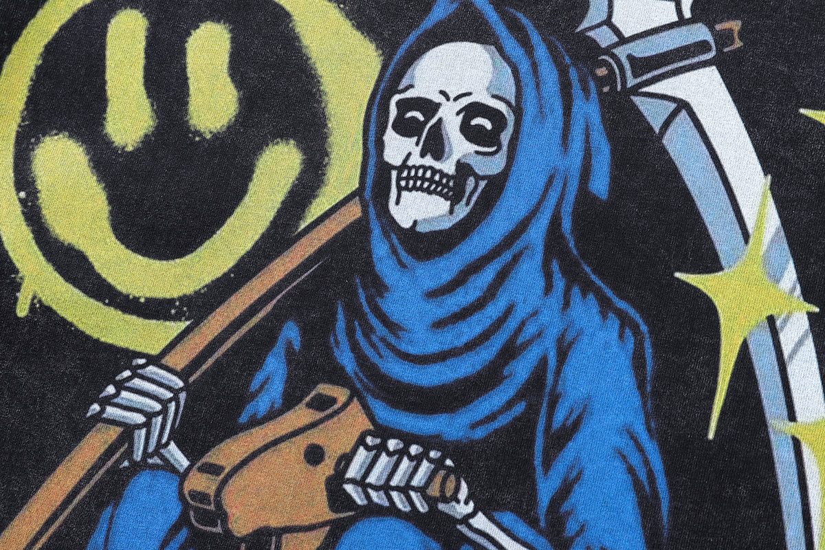 Grim reaper t-shirt death print tee retro Y2K cartoon top in vintage grey
