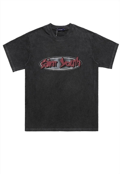 Saint slogan t-shirt grunge youth tee retro punk top in grey