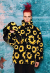 Sunflower fleece hooded jacket handmade floral fluffy coat