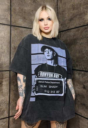 Eminem tshirt premium vintage wash grunge rapper tee in grey