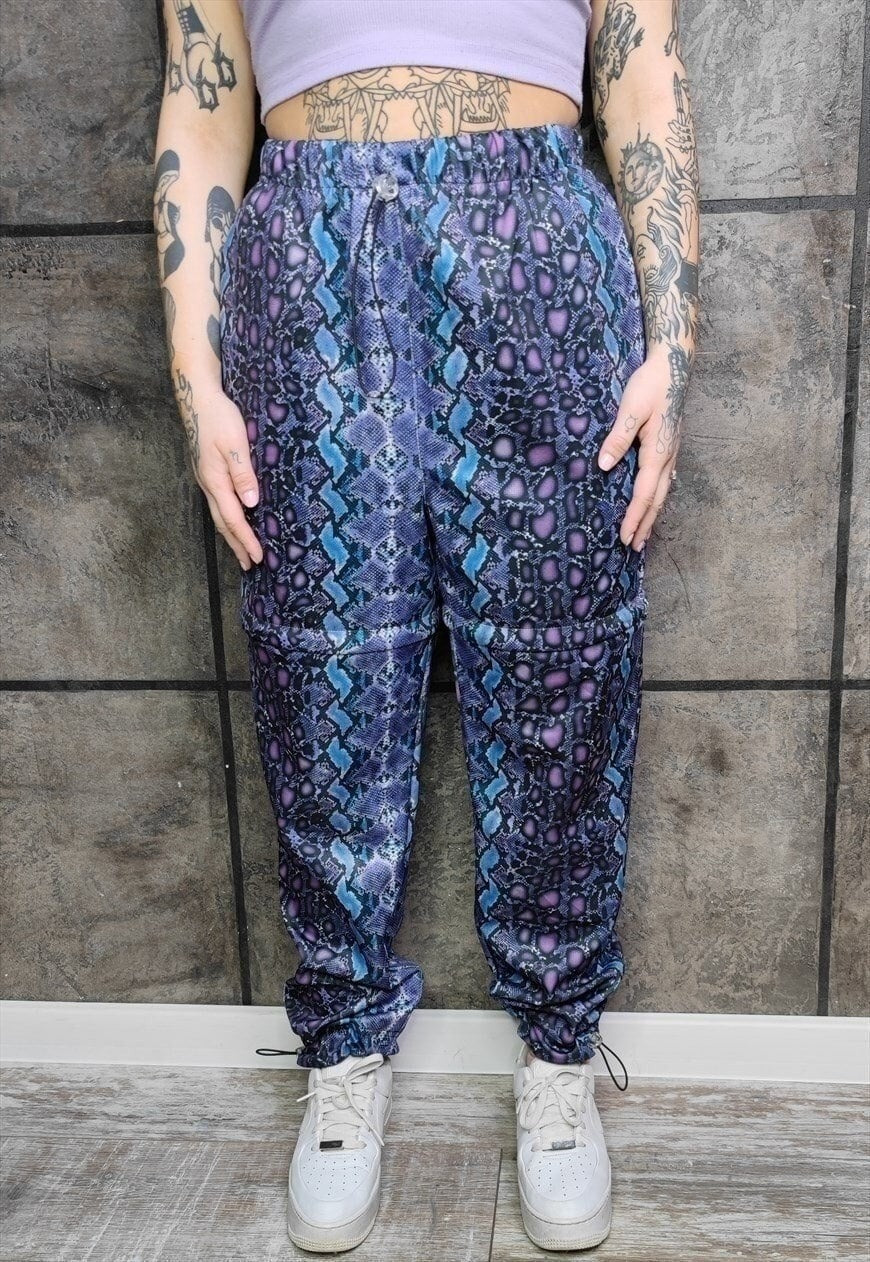 Snake print joggers detachable handmade shorts raver pants