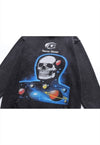 Space print hoodie skull pullover creepy cartoon jumper grey