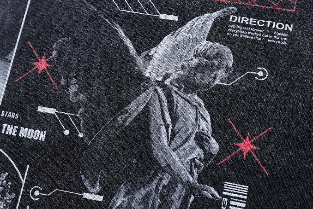 Cyberpunk t-shirt angel print tee futuristic grunge top in vintage grey