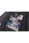 Smoke print hoodie anime pullover Japanese cartoon top grey