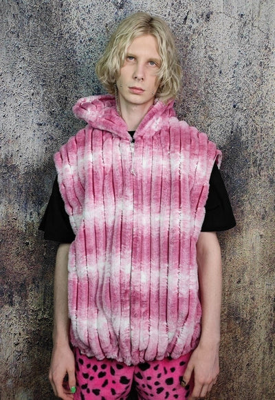 Tie-dye fleece jacket detachable gradient fluffy bomber pink