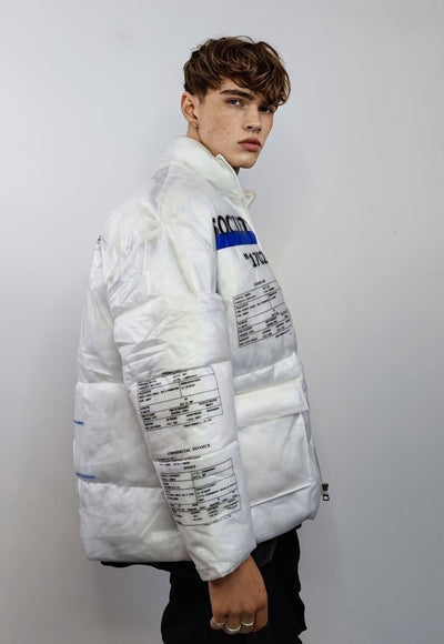 Transparent puffer jacket see-through padded bomber in white