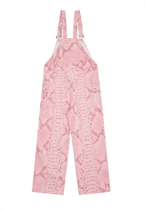 Snake dungarees pink python print jean overalls playsuit