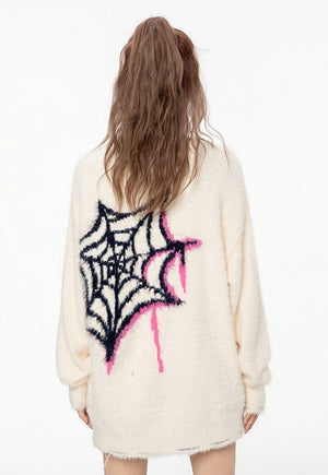 Spider sweater knitted punk jumper fluffy grunge top cream