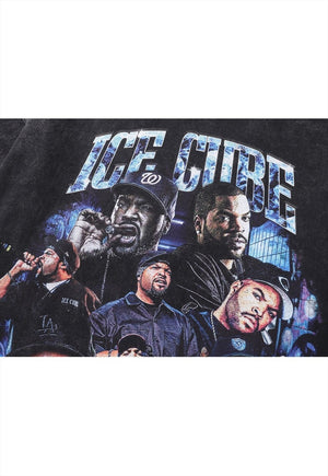 Rapper t-shirt vintage wash Ice Cube top long tee acid grey