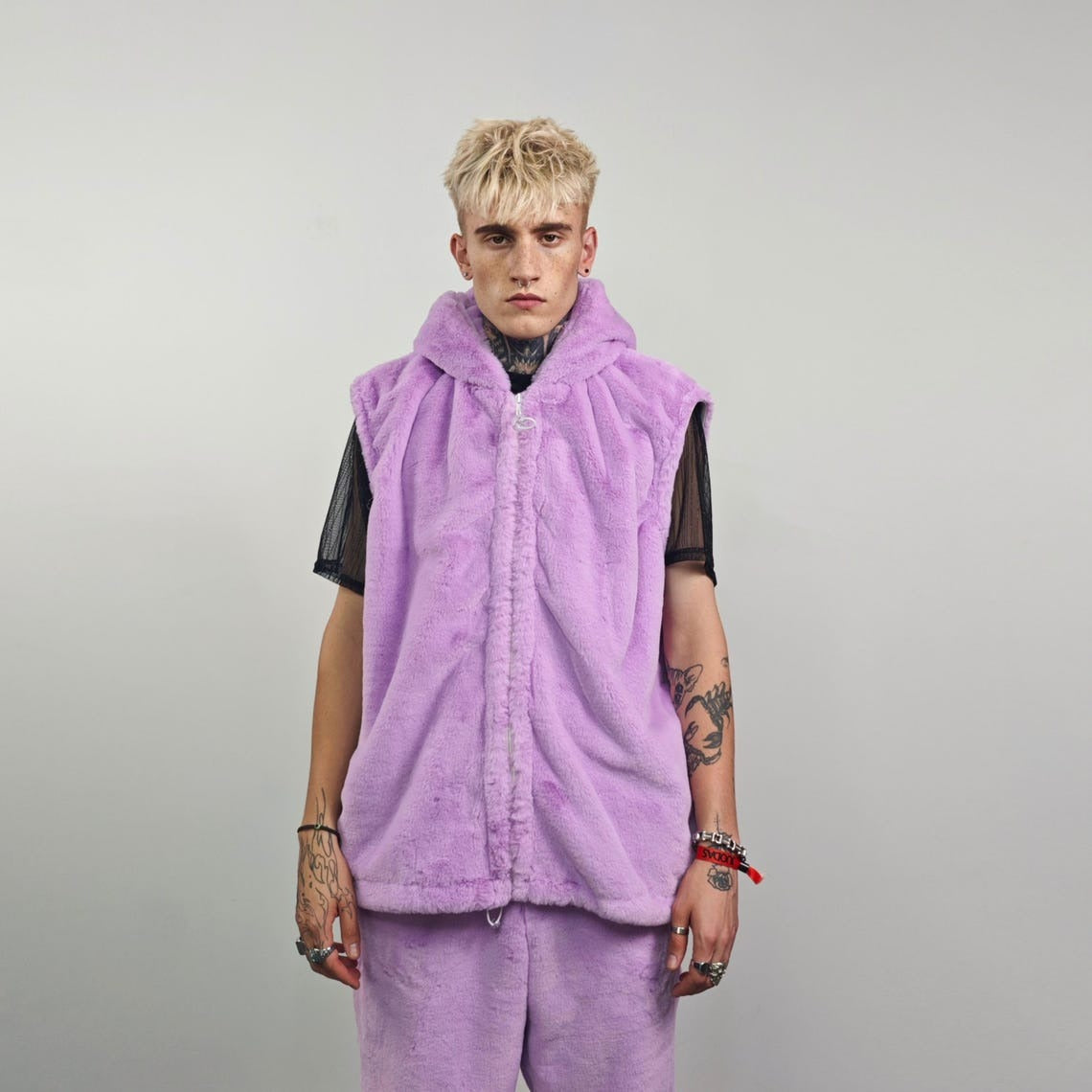 Faux fur joggers lilac soft fleece trousers luxury soft pants handmade party hotpants fluffy festival set raver tracksuit