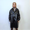 Mid length faux leather coat PU utility trench jacket gorpcore raver varsity going out rubbery high fashion gothic puffer in black