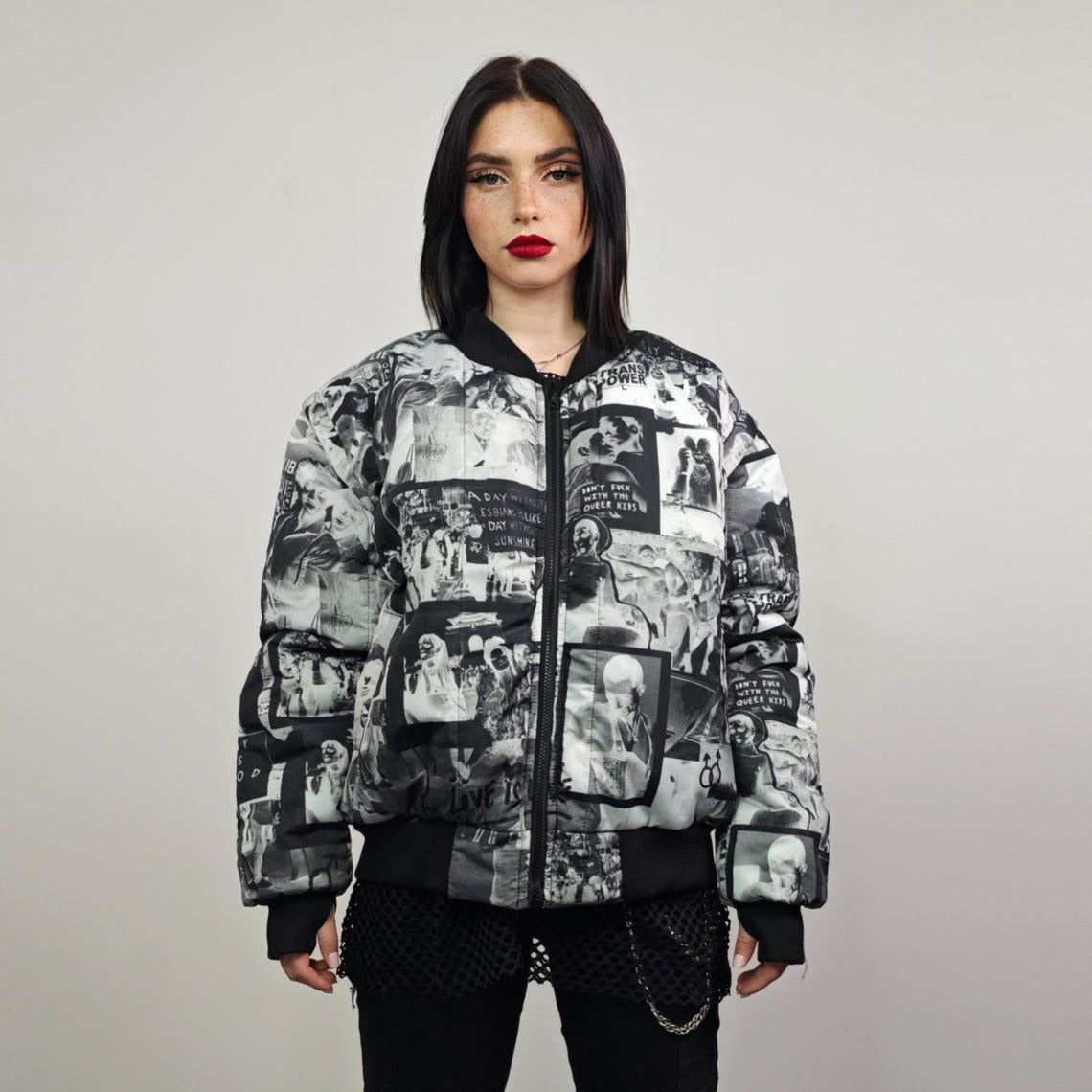 Gay bomber LGBT community print jacket lesbian reversible trans college varsity detachable sleeves handmade queer print raver coat