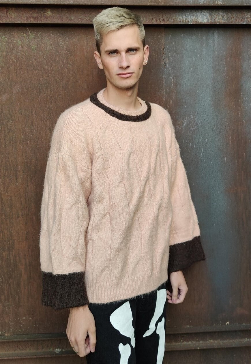 Premium woolen knitted sweater wide jumper in pastel pink